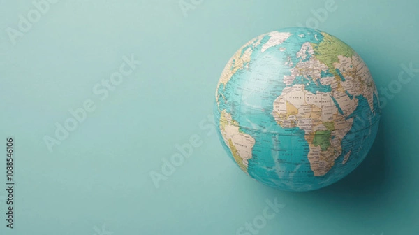 Obraz Globe on turquoise background, representing global geography and exploration