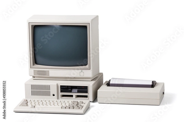 Fototapeta Old personal computer on white background