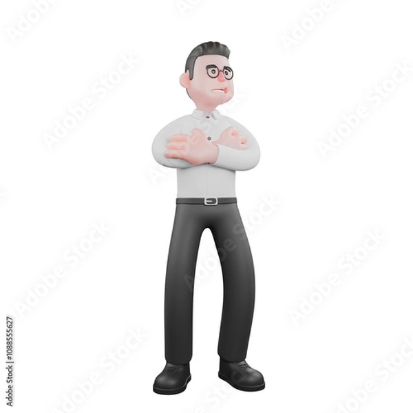 Fototapeta 3D Cartoon Model.  A male producer stands with his arms crossed in front of his chest while his head is slightly raised, an arrogant expression. Professional Illustration