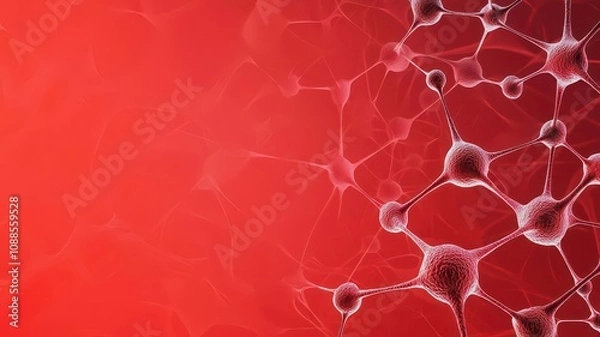 Fototapeta Abstract molecular structure with red background, symbolizing biology and chemistry.