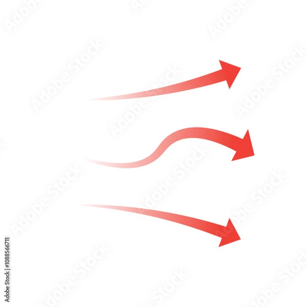 Fototapeta Set of red arrow showing air or wind flow. Air conditioner direction with white background.	11.11