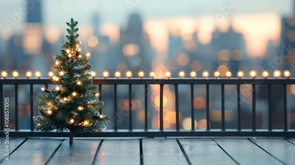 Obraz Mini Christmas tree with city lights background.
