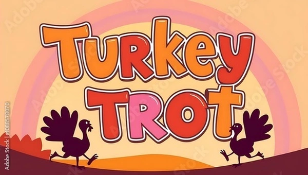 Obraz Colorful and Fun Turkey Trot Design Featuring Vibrant Turkeys and Playful Text in Autumn Scenery Ideal for Thanksgiving Celebrations
