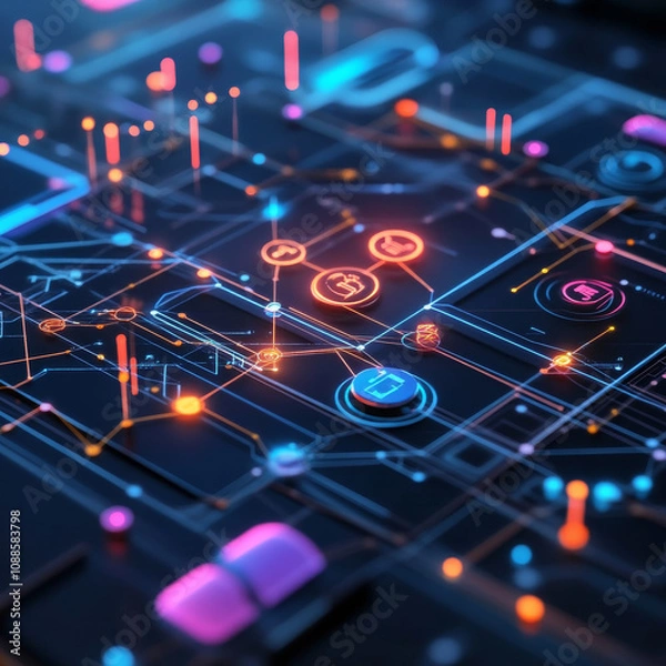 Fototapeta Concept of a business plan. Business, technology, internet, and network in 3D illustration.



