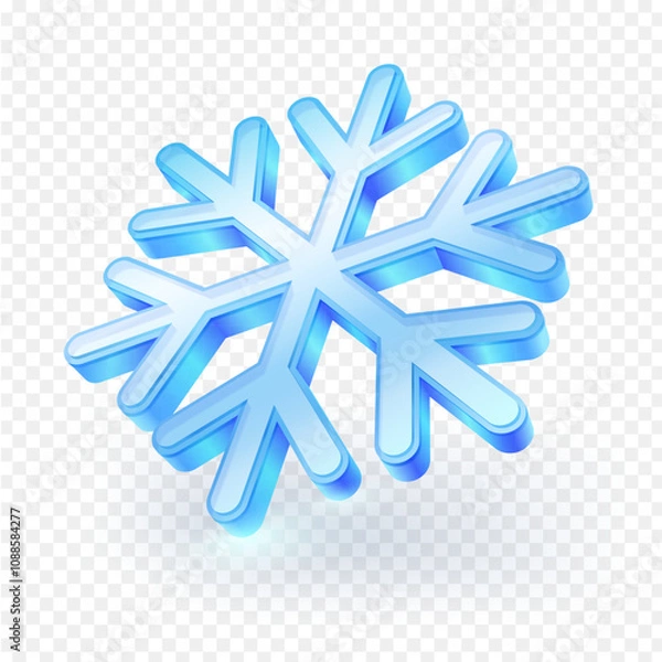 Fototapeta Blue glass Snowflake icon isolated on transparent background. 3D vector illustration file.