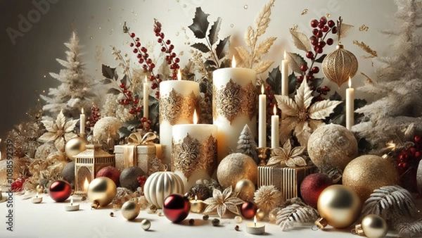 Fototapeta Soft sparkling Christmas themed and elegantly decorated candles