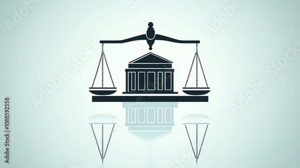 Obraz An illustration of a courthouse building balanced on a scale.