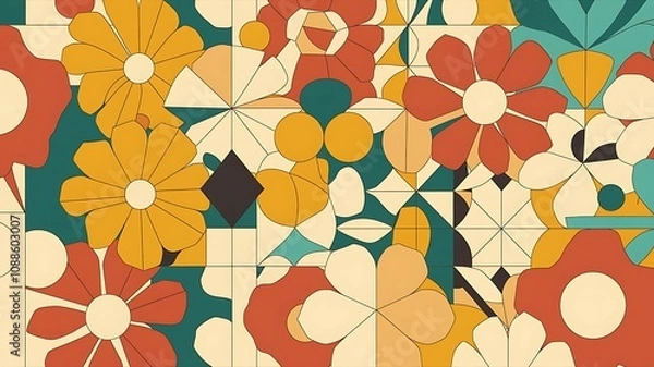 Obraz Retro Floral Geometric Pattern,