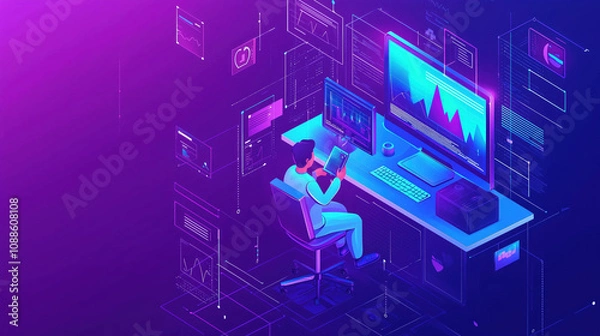 Fototapeta Illustration of Telemedicine Concept with Doctor on Screen, Patient Using Smartphone, Medical Icons, Healthcare Technology, and Remote Consultation in Flat Style