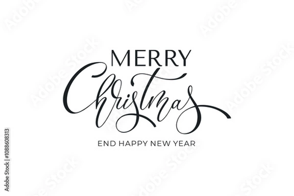 Fototapeta Merry Christmas and Happy New Year hand lettering calligraphy. Vector holiday illustration element. Typographic element for congratulations.