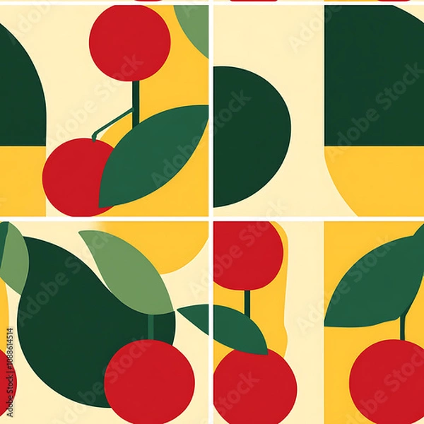 Fototapeta Colorful abstract design featuring cherry shapes and vibrant backgrounds in a modern style pattern