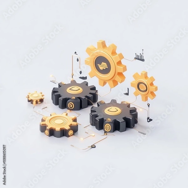 Obraz Focused business strategy, abstract gears and interlocking pathways, futuristic 3D illustration