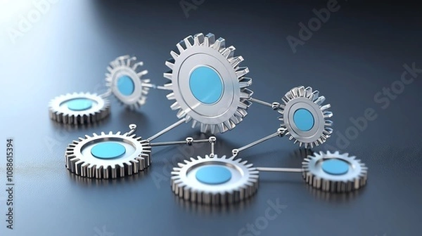 Obraz Focused business strategy, abstract gears and interlocking pathways, futuristic 3D illustration