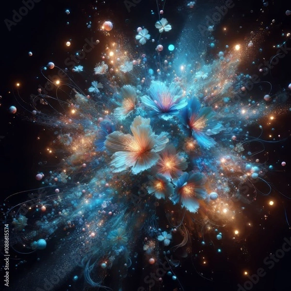 Fototapeta Bio Luminescent Bloom Splatter A splatter that forms a mass of g
