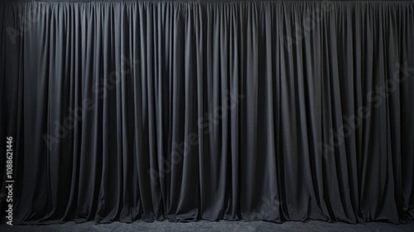 Fototapeta Dark Grey Stage Curtain Closed, Background For Dramatic Presentation Or Performance Space.