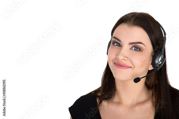 Obraz Support phone operator in headset, isolated - Stock Image