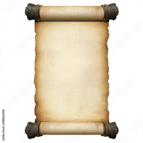 Fototapeta vintage parchment scroll with ornate ends, perfect for invitations or announcements. aged texture adds classic touch to any design