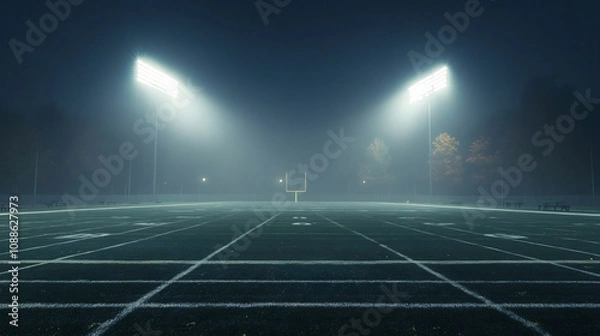 Fototapeta American Football Field Illuminated By Stadium Lights At Night