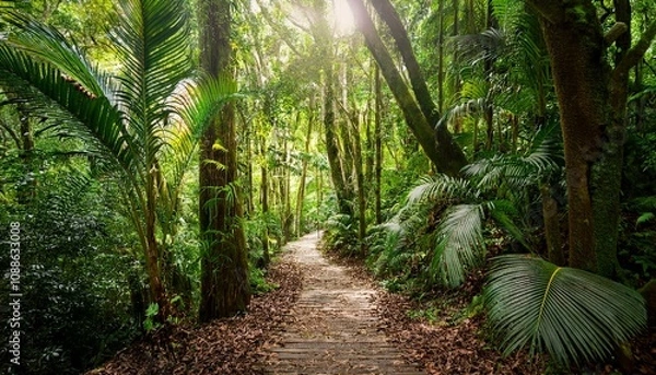 Fototapeta beautiful jungle path through the el yunque national forest in puerto rico