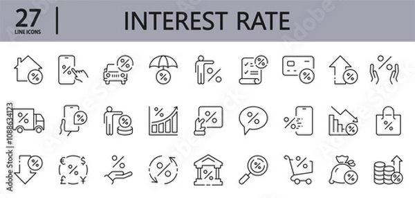 Obraz Loan Interest Rate line icons set with Rate, Tax, Credit, Bank, Payment, Bill, Price and more. Editable Stroke