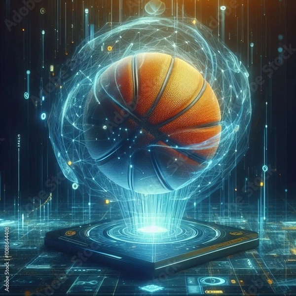 Fototapeta Basketball Hologram A spinning basketball with realistic texture