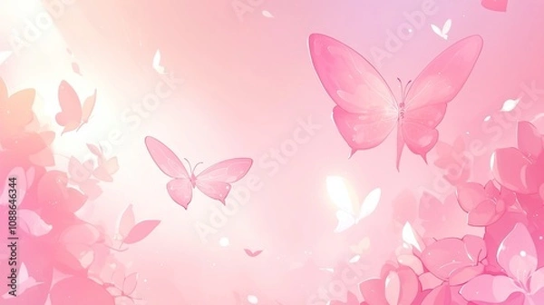 Fototapeta Romantic Pink Butterfly Wallpaper: Dreamy, Cute, and Serene Design with Heart-Shaped Wings for a Calm, Aesthetic Mobile Background