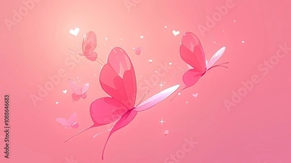 Fototapeta Romantic Pink Butterfly Wallpaper: Dreamy, Cute, and Serene Design with Heart-Shaped Wings for a Calm, Aesthetic Mobile Background