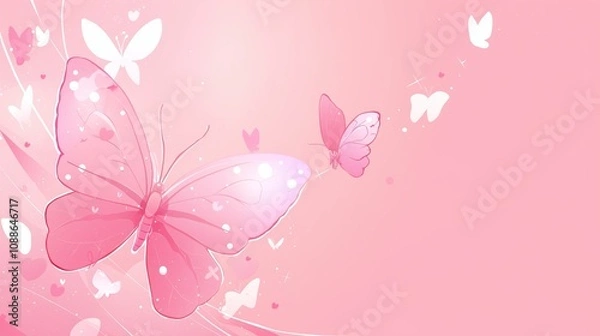 Fototapeta Romantic Pink Butterfly Wallpaper: Dreamy, Cute, and Serene Design with Heart-Shaped Wings for a Calm, Aesthetic Mobile Background