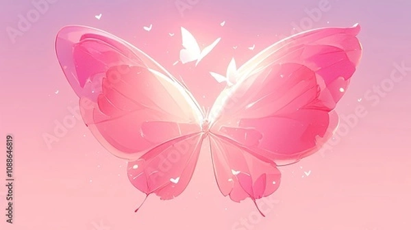 Fototapeta Romantic Pink Butterfly Wallpaper: Dreamy, Cute, and Serene Design with Heart-Shaped Wings for a Calm, Aesthetic Mobile Background