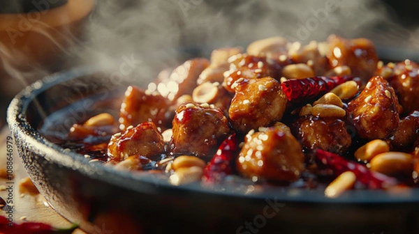 Obraz a sizzling plate of kung pao chicken