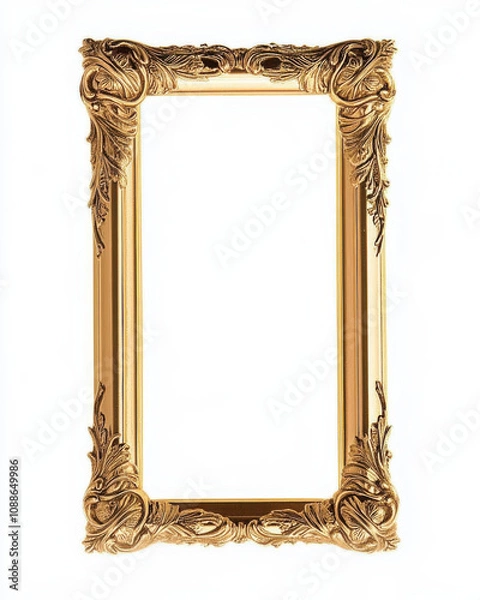 Fototapeta Elegant gold picture frame with intricate designs, perfect for art display