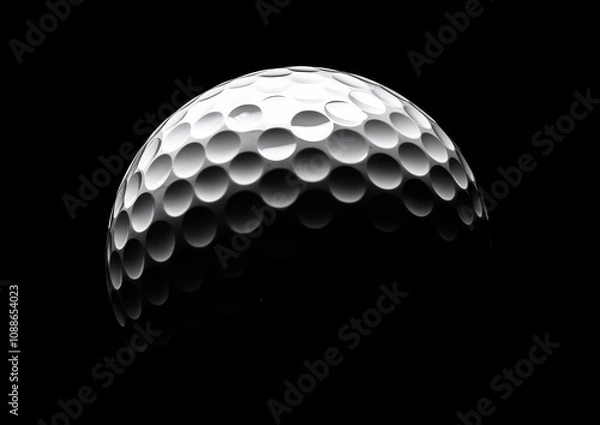 Fototapeta close up of golf ball showcasing its textured surface against black background, highlighting dimples and spherical shape. image evokes sense of precision and sport