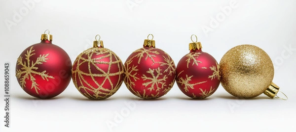Obraz Red and gold Christmas ornaments with snowflake designs, perfect for festive decor