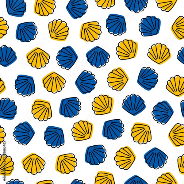Obraz Seamless pattern with blue and yellow seashell