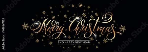 Fototapeta Merry Christmas and Happy New Year hand lettering calligraphy. Vector holiday illustration element. Typographic element for congratulations.