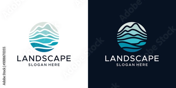 Fototapeta landscape design logo. abstract mountain logo with sea water design in colorful style. vector symbol icon