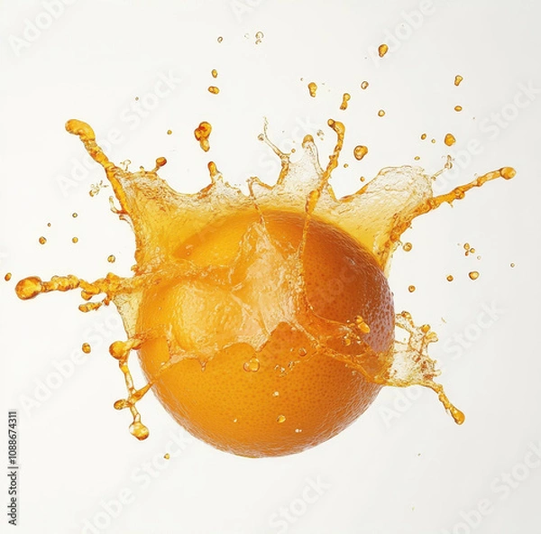 Fototapeta vibrant orange fruit splashes into water, creating dynamic droplets and waves. image captures freshness and energy of citrus