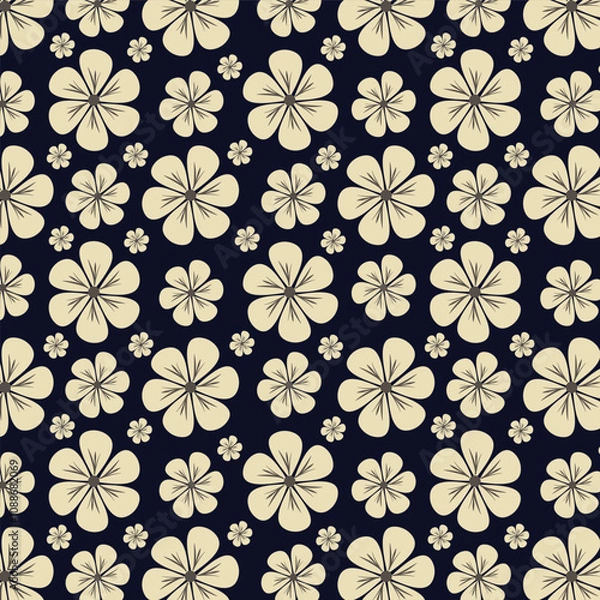 Obraz Seamless floral pattern with beautiful white or creamy flowers on blue background background. Flower pattern for fabrics, wallpapers, textile and decoration. Floral vector pattern.