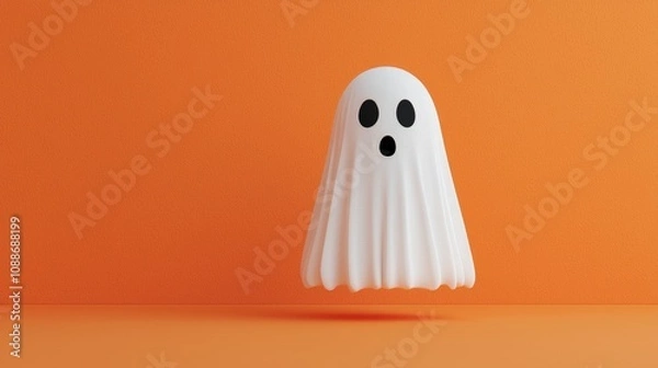 Obraz Cute Halloween Ghost Orange Background 3D Render Spooky Fun Festive Decoration