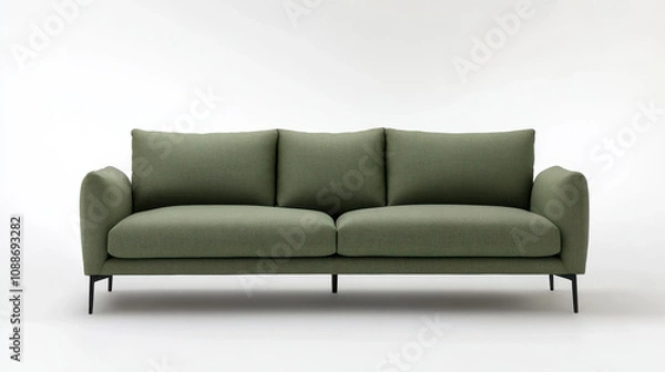 Fototapeta modern green sofa with plush cushions and sleek metal legs, perfect for contemporary living spaces