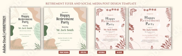 Obraz Happy Retirement Party Flyer Poster Boho bohemian Traditional festive celebration clean natural fresh cool vacation greeting well wish, health, weekend, fun, trending modern clean bohemian flyer print