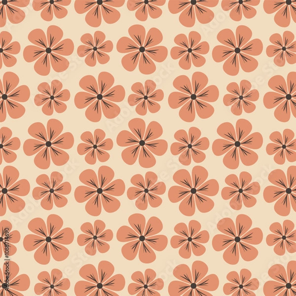 Fototapeta Seamless floral pattern with simple brown flowers on clean light brown background. Floral pattern for fabrics, textile, wallpapers and decoration use.