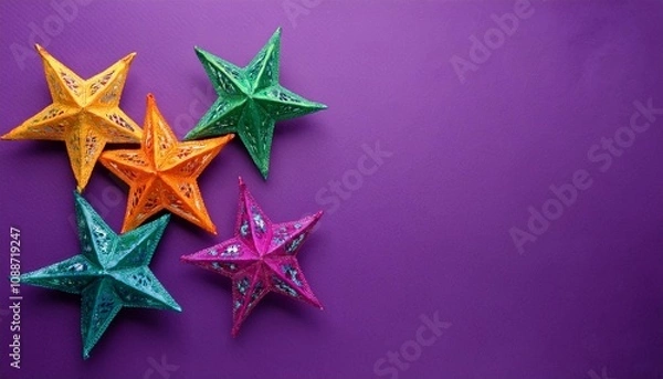 Obraz colorful las posadas stars on purple background for mexican holiday celebrations