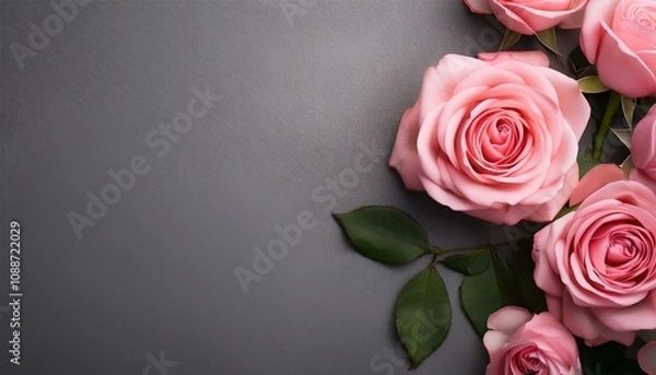 Fototapeta pink roses on a grey background with copy space generated ai