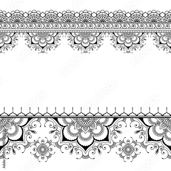 Fototapeta Indian Mehndi Henna Border Border Wzór Wzór Karta dla tatuażu na białym tle.