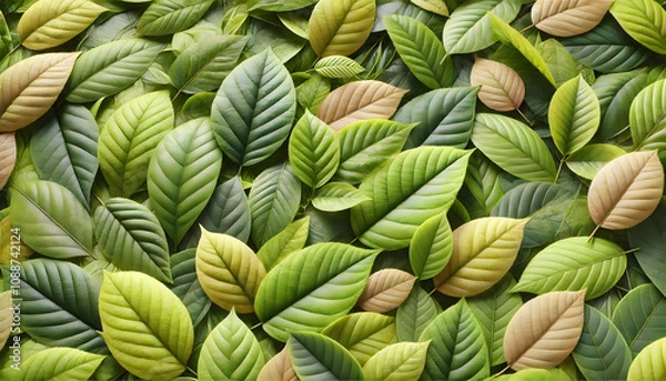 Obraz Variety of Green and Yellow Leaves in Nature