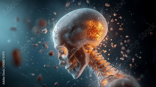 Fototapeta Fibromyalgia Pain Illustration: Pain symptoms in fibromyalgia are depicted as glowing points.