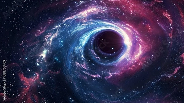 Fototapeta A black hole with a swirling galaxy around it.