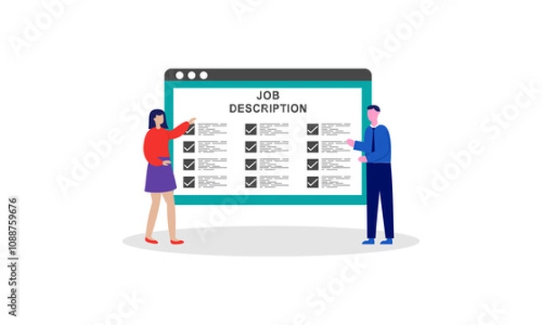 Fototapeta Job duties and responsibilities, job description, qualifications and requirements concept