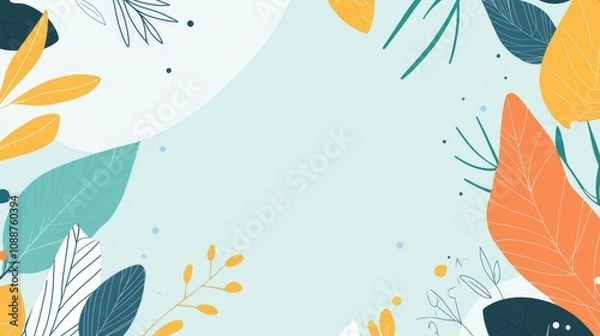 Fototapeta A decorative illustration featuring colorful leaves and plant on a light background, suitable for various uses.